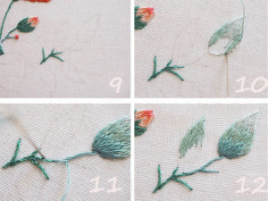 вышивка листиков шиповника 2